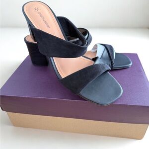Johnston & Murphy Black Mules with Block Heel